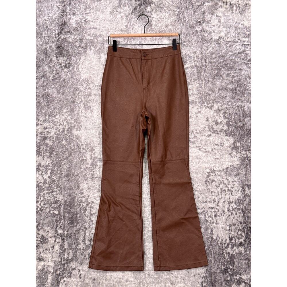 Free People Pants 2 Womens Brown Vegan Leather High Waist Flare